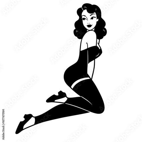Elegant pin-up woman in classic pose, retro style, perfect for design projects and branding