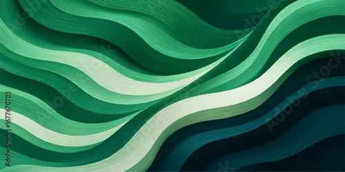 Abstract wavy lines background with smooth flowing silk texture in green and blue colors