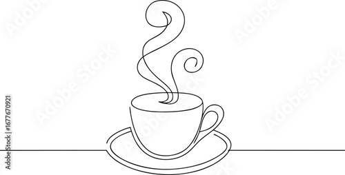Steaming coffee cup illustration single line drawing