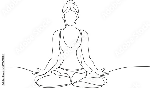 Woman in yoga lotus position continuous line art
