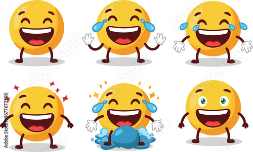 Funny smiling emoji cartoon characters set with happy, laughing, tears of joy, excited, emotional and playful expressions illustration