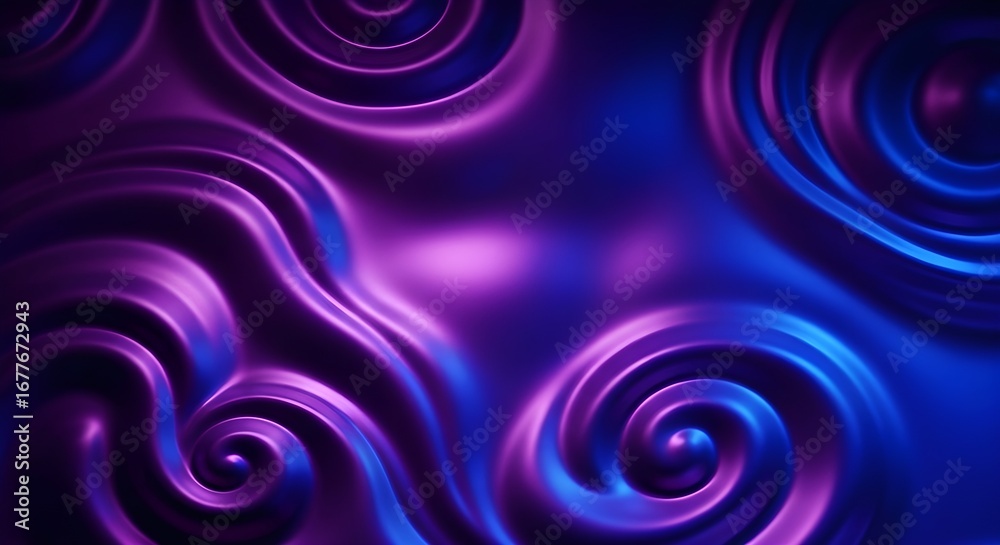 Fototapeta premium Abstract Swirling Luminous Violet and Blue Liquid Gradients with Holographic Glints, Resembling Cosmic Gas Clouds for Infinite Depth Backgrounds