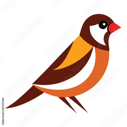 Colorful geometric illustration of a small bird with brown and orange plumage finch sparrow