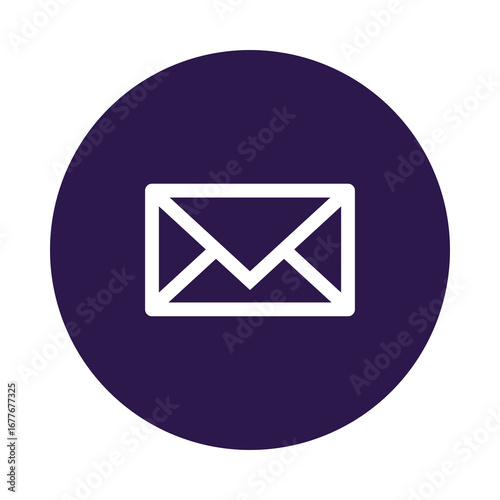 Simple white envelope icon on dark purple circle background