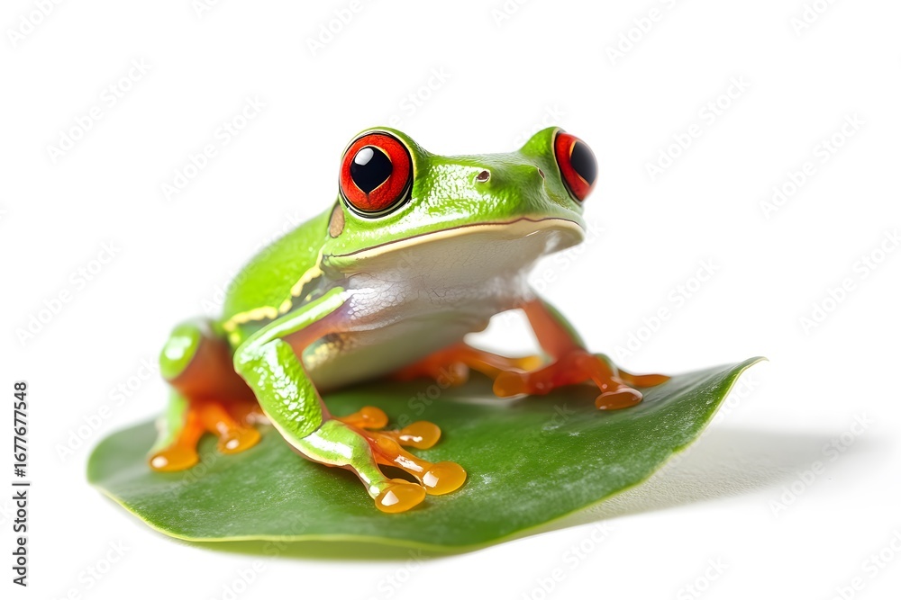 Obraz premium Curious Tree Frog Perched on Green Foliage