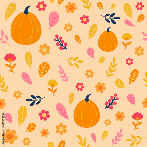 Autumn seamless pattern. Thanksgiving colorful background. 