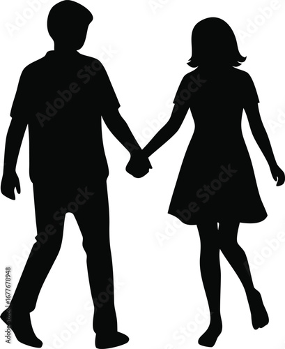 Romantic silhouette of a couple holding hands walking together symbolizing love companionship and unity in their journey silhouette