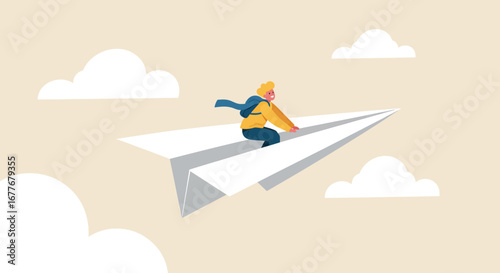 Paper Plane Flying Education Journey Illustration for Literacy Day
