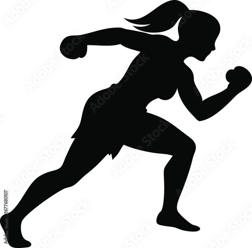 Powerful female boxer silhouette in dynamic action pose ready for combat fitness and athletic competition silhouette