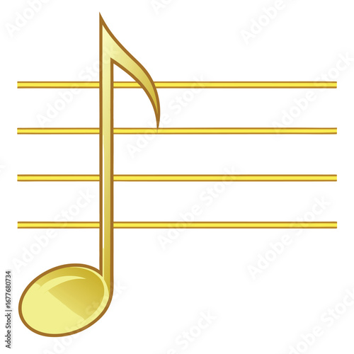 Golden music note on staff illustration representing rhythm melody and harmony of beautiful composition and musical creativity