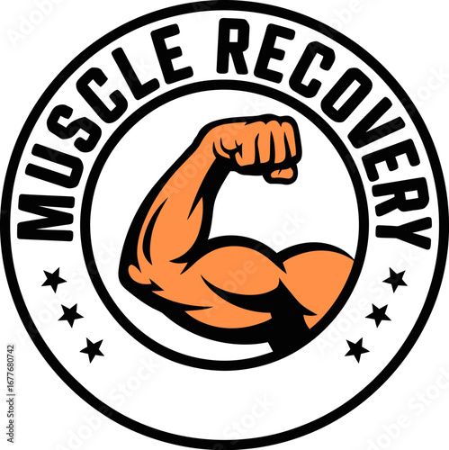Muscle recovery arm strength training fitness workout gym logo