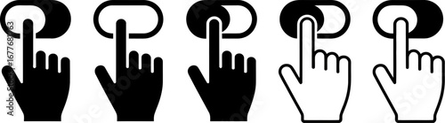 Set of five hand icons interacting with toggle switches in black and white