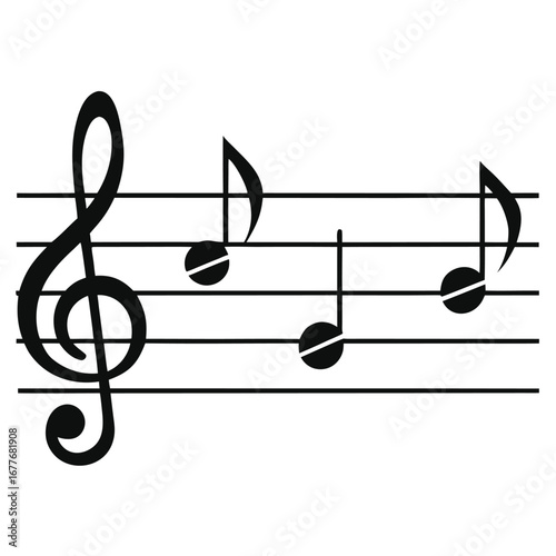 Musical Staff with Treble Clef and Notes for Songwriting or Music Education Projects Artistic Black and White Illustration Simple Sheet Music Design