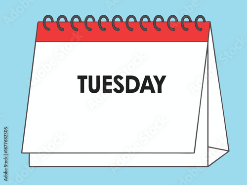 Desk calendar showing the word TUESDAY on a white page Tuesday week