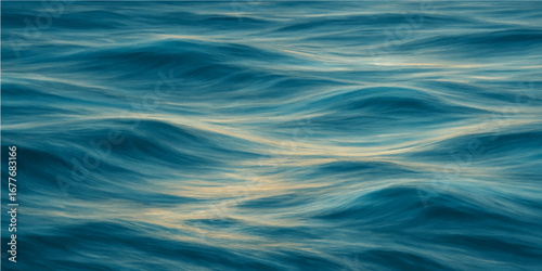 Blue water background with ripples and smooth surface reflecting light and texture