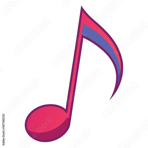 Vibrant musical note illustration in pink and purple isolated on a clean white background showcasing creative expression and artistic flair suitable for graphic design projects