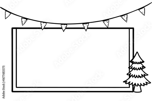 A vector illustration of a blank billboard on a wire fence with a barbed wire border against the sky
