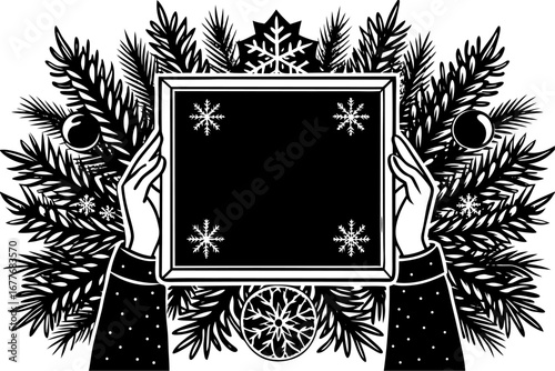 Seamless floral pattern with a black and white vintage ornate frame for a retro victorian style illustration