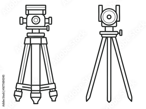 Surveying Equipment Theodolite and Total Station Line Art instrument