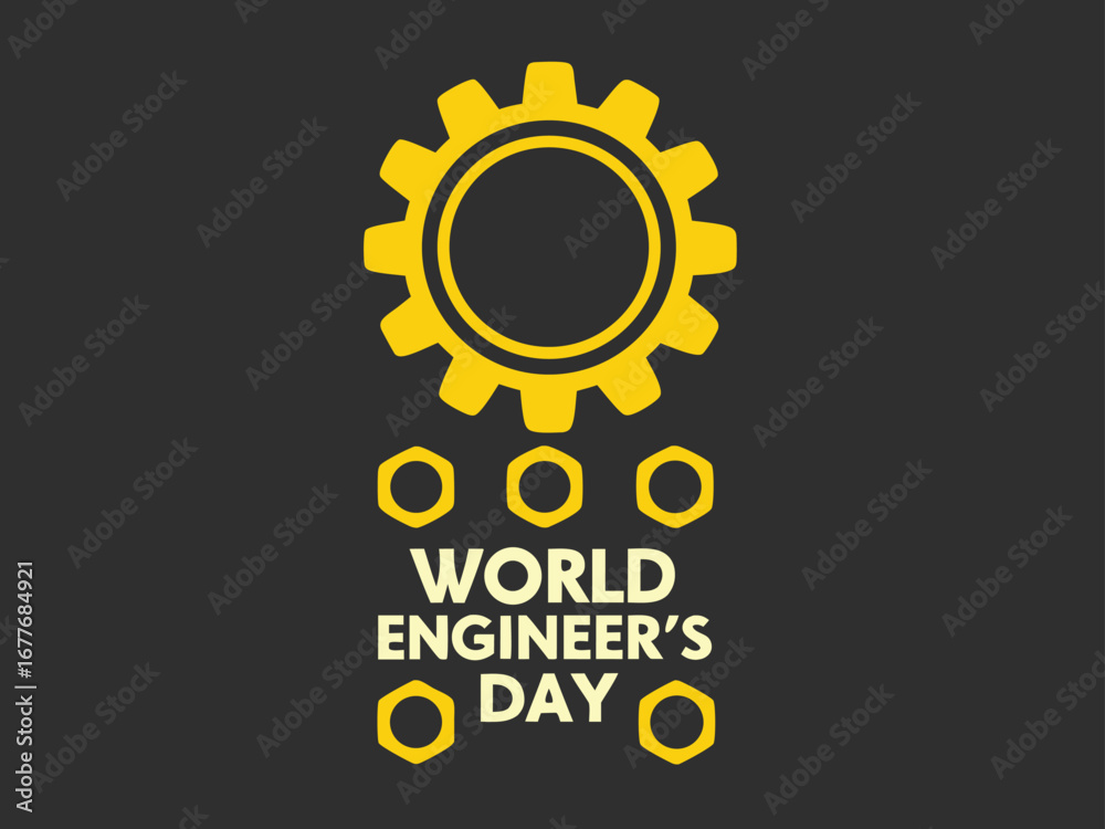 Fototapeta premium World Engineer's Day Graphic with Yellow Gear and Hexagon Symbols engineering celebration