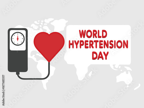 World Hypertension Day graphic with blood pressure monitor heart and world map high blood pressure