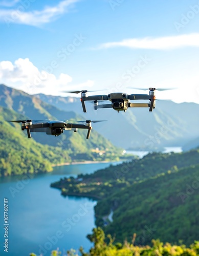 Wallpaper Mural Drones flying over a lake and mountains Torontodigital.ca