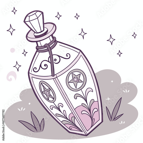 Enchanting fantasy perfume bottle with ethereal glowing magical aura perfect for beauty and fantasy themes