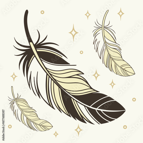 Elegant feathers with shimmering gold foil texture and subtle shim effect perfect for luxurious backgrounds and decorative designs