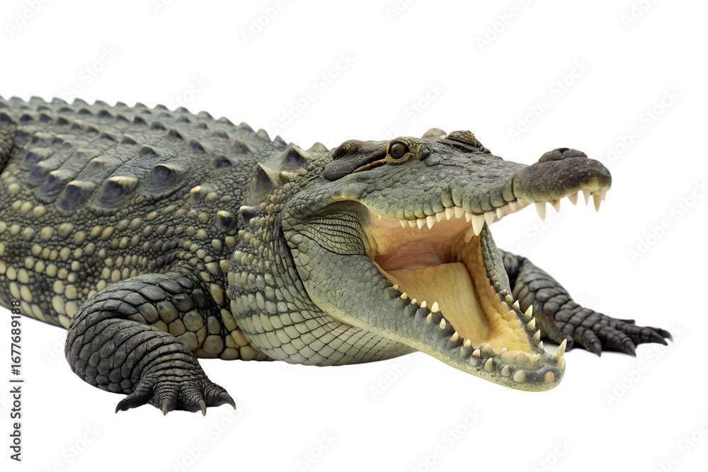 Fototapeta premium Wild Crocodile Close-Up Open Mouth, Sharp Teeth, Powerful Reptile