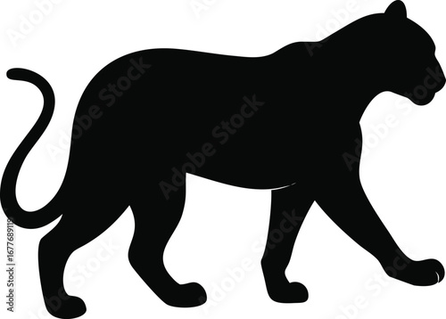 Sleek black silhouette of a powerful panther in motion profile view majestic big cat wildlife symbolism silhouette