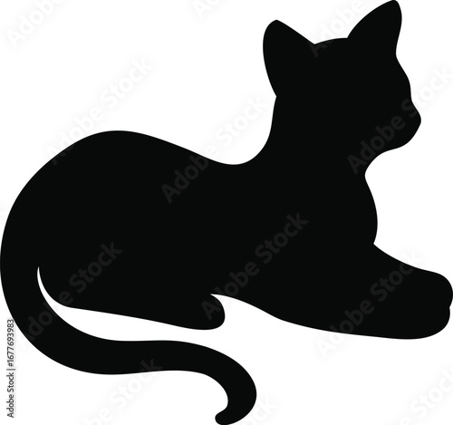 Elegant black cat silhouette relaxed pose resting feline domestic pet sitting graceful companion animal art silhouette