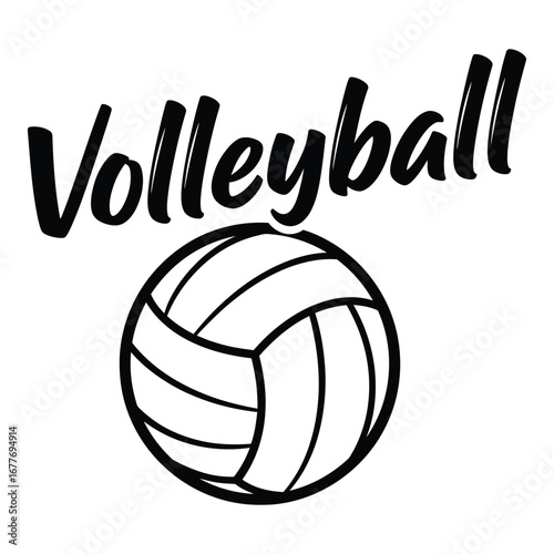Bold Black and White Volleyball Graphic Design;  Sporty, Energetic, and Playful Illustration Perfect for Apparel, Websites, and Social Media;  Clean, Simple, and Modern Style.