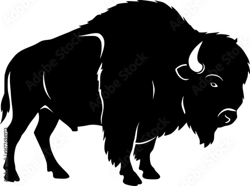 Bison buffalo vector silhouette, outline vector illustration on white background

