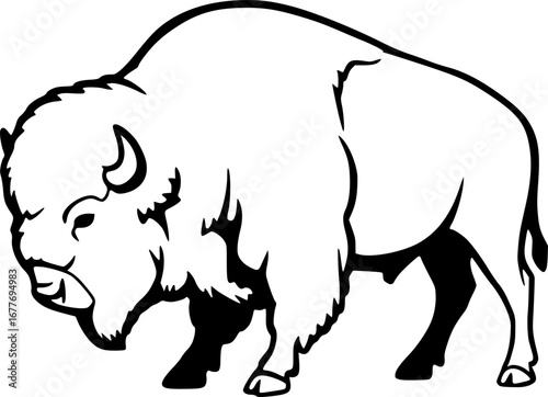 Bison buffalo vector silhouette, outline vector illustration on white background
