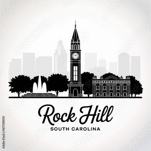 Rock Hill South Carolina Skyline Silhouette — Historic Southern City Vector