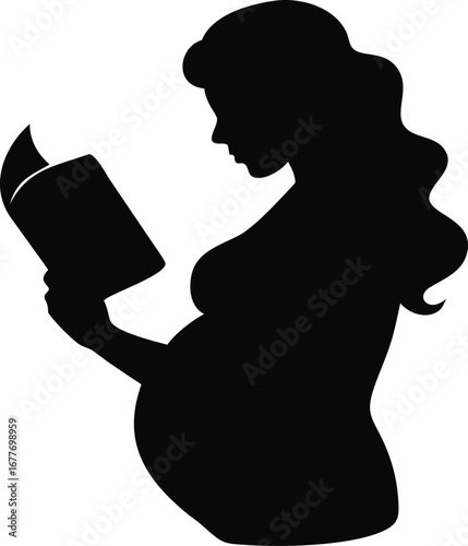 Pregnant woman silhouette reading a book profile view motherhood expecting parent knowledge education anticipation life silhouette