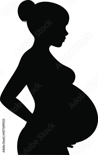 Elegant black silhouette of a pregnant woman embracing motherhood and expecting new life silhouette