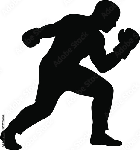 Silhouette of a powerful boxer in defensive stance ready for combat and training athleticism strength and determination silhouette