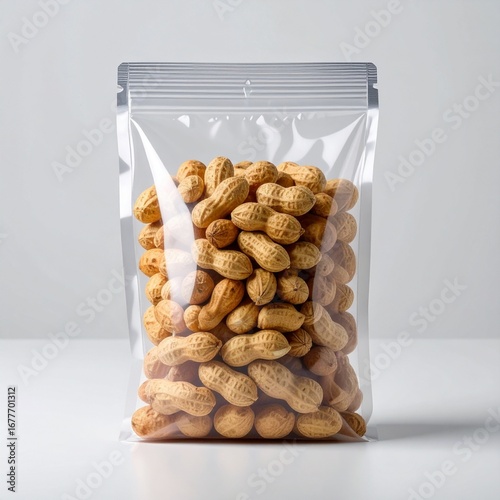 peanuts on vacuum seal bag with white background