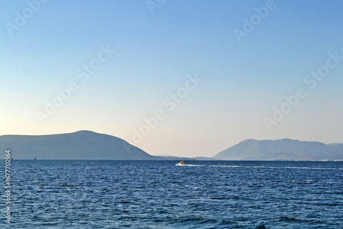 A speedboat heading to Lefkada, Greece.