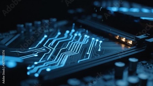 Glowing Blue Circuit Board Technology Animation.