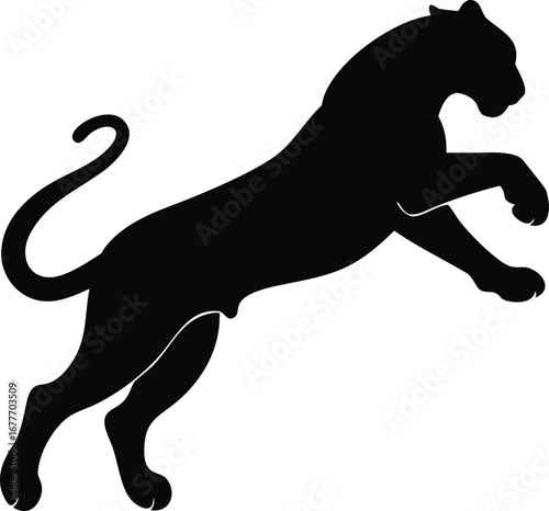 Powerful black silhouette of a tiger leaping gracefully in dynamic motion capturing fierce energy and athleticism silhouette