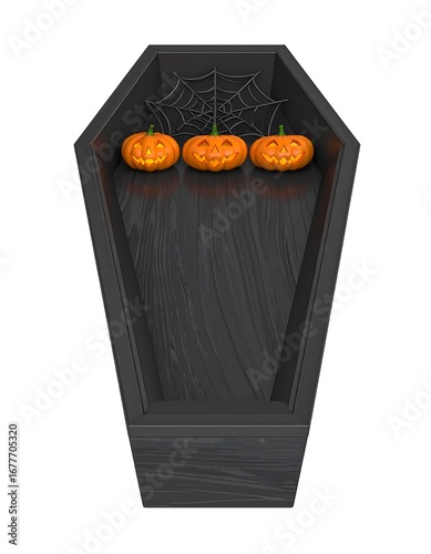 Halloween coffin with pumpkins