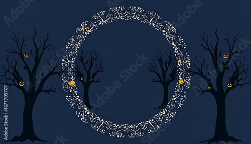 Halloween Circle Frame with Trees