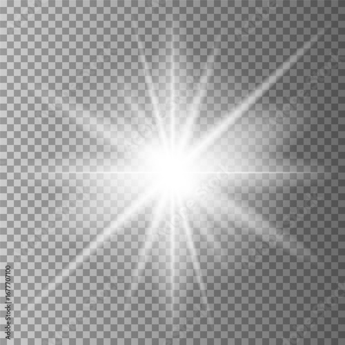 White glowing light burst explosion with transparent. Cool effect decoration with ray sparkles. Transparent shine gradient glitter, bright flare. Glare texture. EPS 10 vector file included