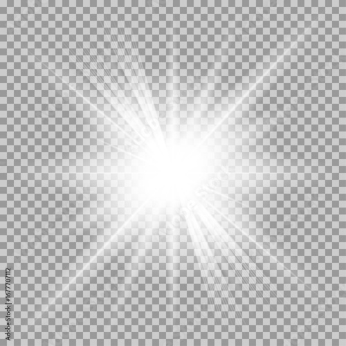 White glowing light burst explosion with transparent. Cool effect decoration with ray sparkles. Transparent shine gradient glitter, bright flare. Glare texture. EPS 10 vector file included