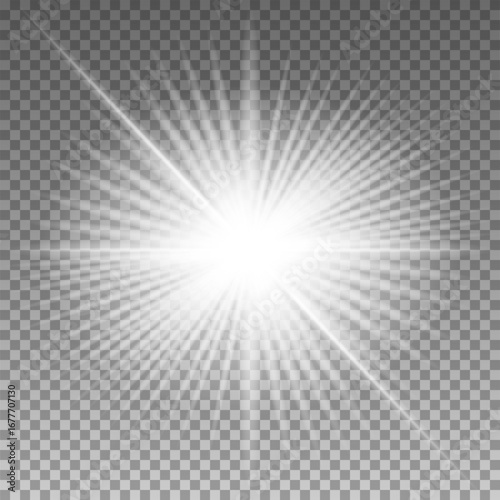 White glowing light burst explosion with transparent. Cool effect decoration with ray sparkles. Transparent shine gradient glitter, bright flare. Glare texture. EPS 10 vector file included