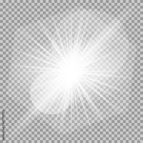 White glowing light burst explosion with transparent. Cool effect decoration with ray sparkles. Transparent shine gradient glitter, bright flare. Glare texture. EPS 10 vector file included