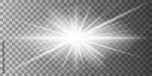 White glowing light burst explosion with transparent. Cool effect decoration with ray sparkles. Transparent shine gradient glitter, bright flare. Glare texture. EPS 10 vector file included