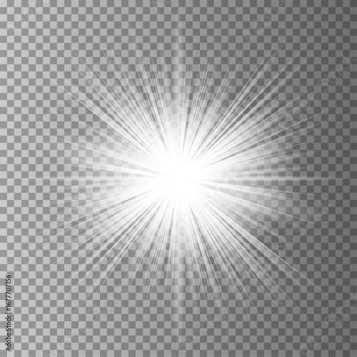 White glowing light burst explosion with transparent. Cool effect decoration with ray sparkles. Transparent shine gradient glitter, bright flare. Glare texture. EPS 10 vector file included